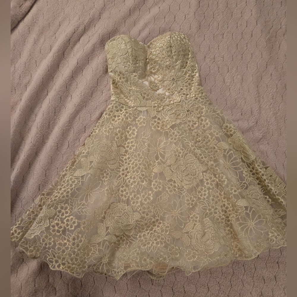Chi Chi London Strapless Gold Dress
